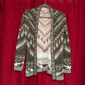 Pink Republic Geometric Cardigan - Olive and White